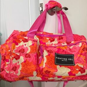 Fighting Eel Vibrant Pink and Orange Floral Travel Bag